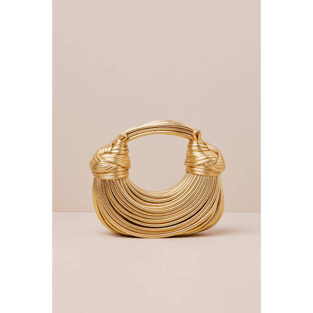 Lulus Deeply Luxe Gold Metallic Knotted Cord Crescent Handbag - Size One Size